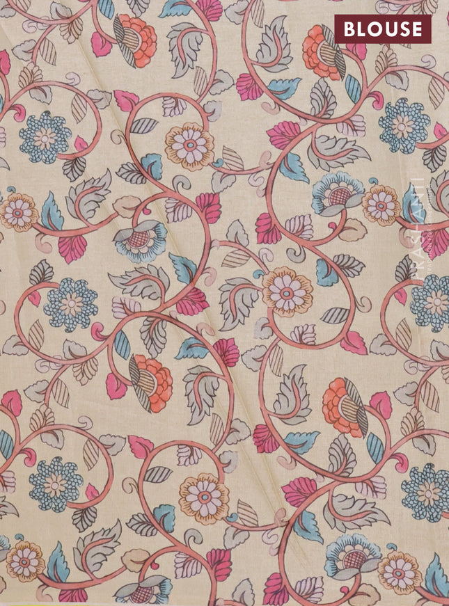 Kota saree mustard yellow with plain body and kalamkari applique work border