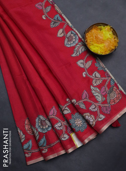 Kota saree dark pink with plain body and kalamkari applique work border