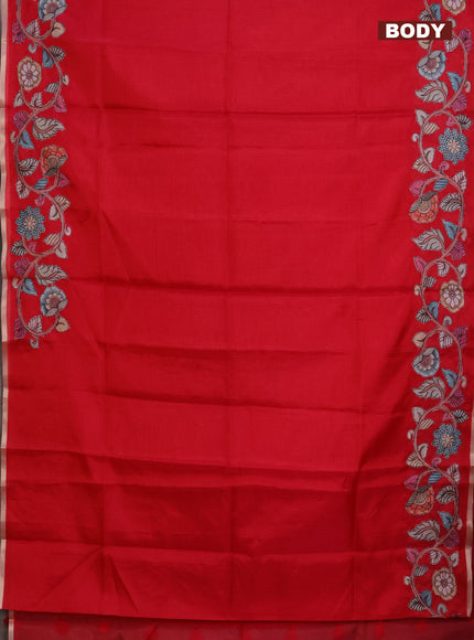 Kota saree dark pink with plain body and kalamkari applique work border