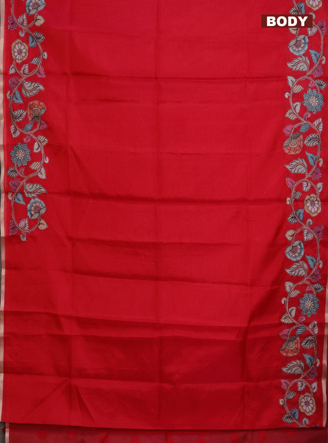 Kota saree dark pink with plain body and kalamkari applique work border