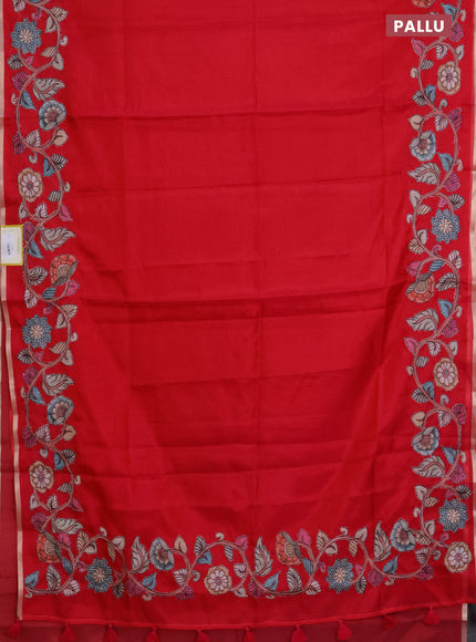 Kota saree dark pink with plain body and kalamkari applique work border