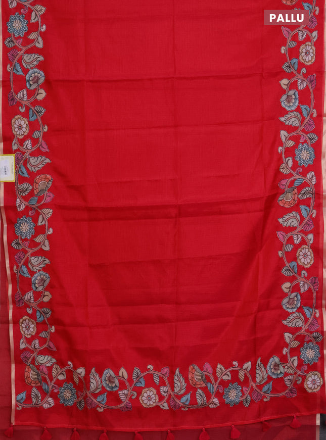 Kota saree dark pink with plain body and kalamkari applique work border