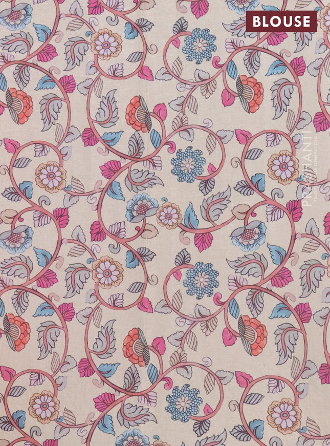 Kota saree dark pink with plain body and kalamkari applique work border