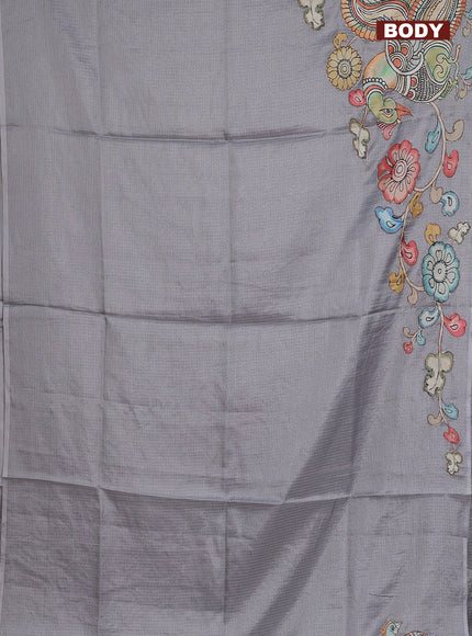 Kota saree grey with kalamkari applique work and zari woven piping border
