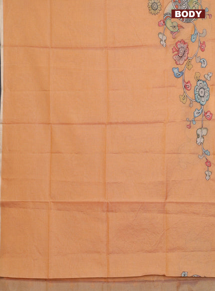 Kota saree pale orange with kalamkari applique work and zari woven piping border