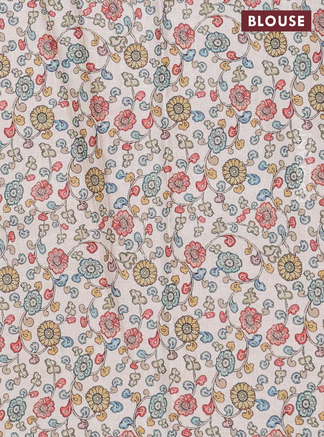 Kota saree pale orange with kalamkari applique work and zari woven piping border