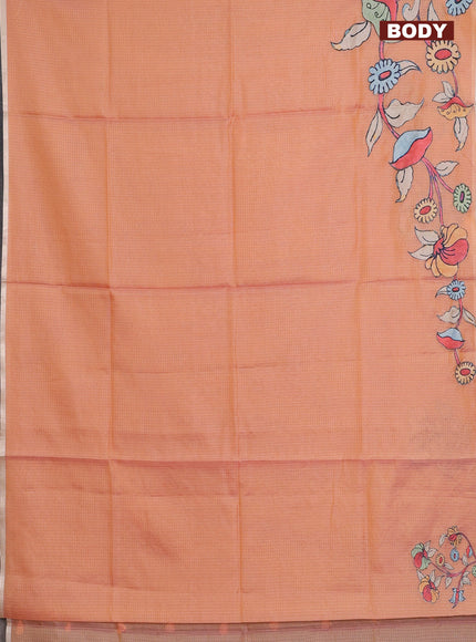 Kota saree pale orange with kalamkari applique work and zari woven piping border