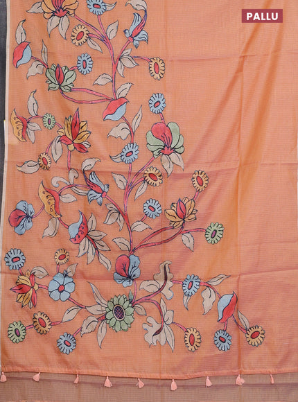 Kota saree pale orange with kalamkari applique work and zari woven piping border