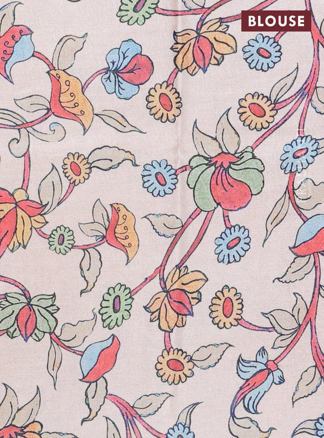 Kota saree pale orange with kalamkari applique work and zari woven piping border