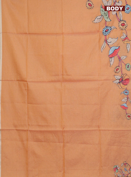 Kota saree pale orange with kalamkari applique work and zari woven piping border