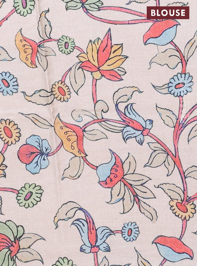 Kota saree pale orange with kalamkari applique work and zari woven piping border