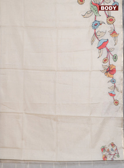 Kota saree cream with kalamkari applique work and zari woven piping border