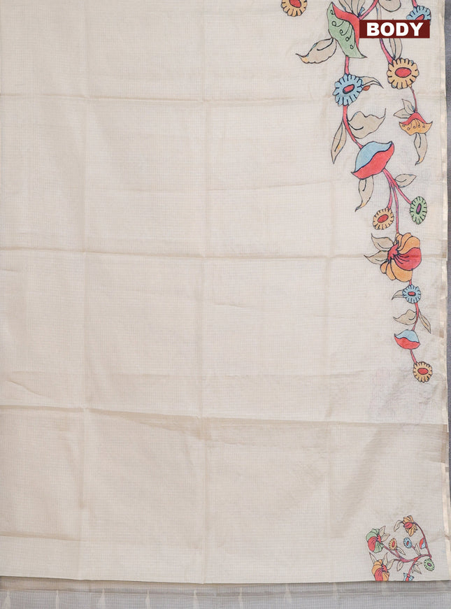 Kota saree cream with kalamkari applique work and zari woven piping border