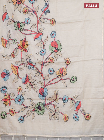 Kota saree cream with kalamkari applique work and zari woven piping border