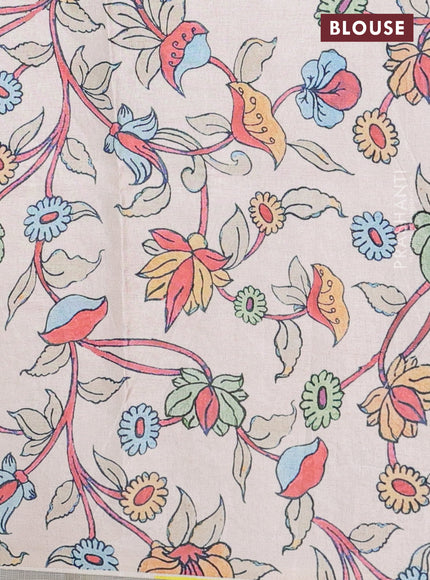 Kota saree cream with kalamkari applique work and zari woven piping border