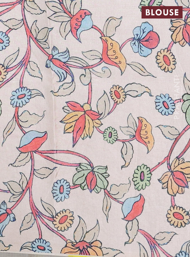 Kota saree cream with kalamkari applique work and zari woven piping border