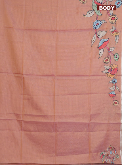 Kota saree dual shade of pale orange with kalamkari applique work and zari woven piping border