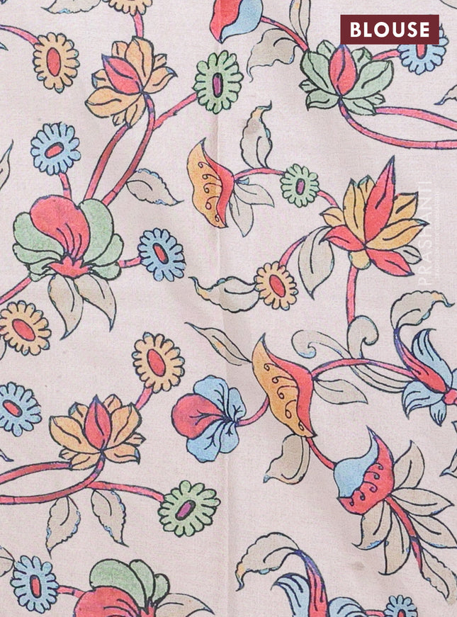 Kota saree dual shade of pale orange with kalamkari applique work and zari woven piping border