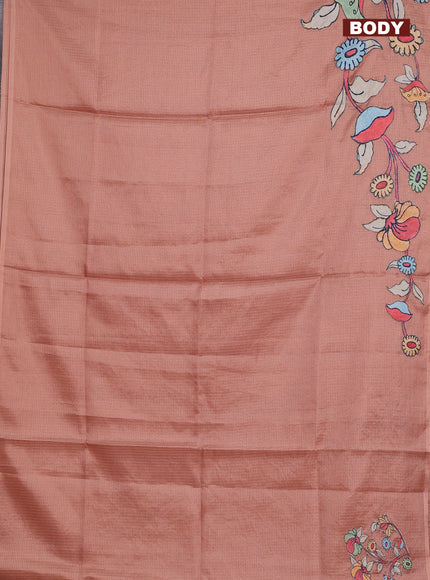 Kota saree dark peach with kalamkari applique work in borderless style