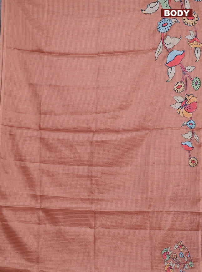 Kota saree dark peach with kalamkari applique work in borderless style