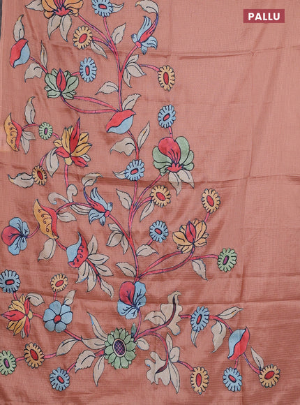 Kota saree dark peach with kalamkari applique work in borderless style