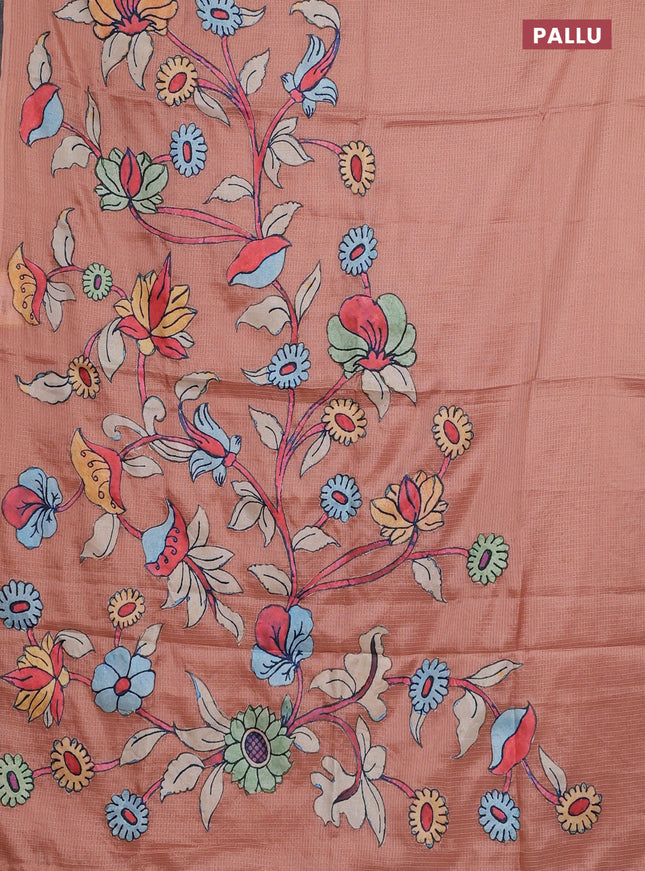 Kota saree dark peach with kalamkari applique work in borderless style