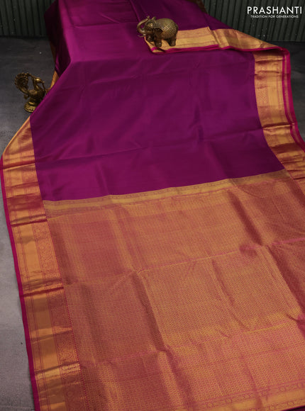 10 Yards silk saree purple and magenta pink with plain body and zari woven border