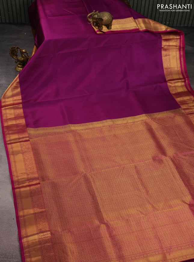 10 Yards silk saree purple and magenta pink with plain body and zari woven border