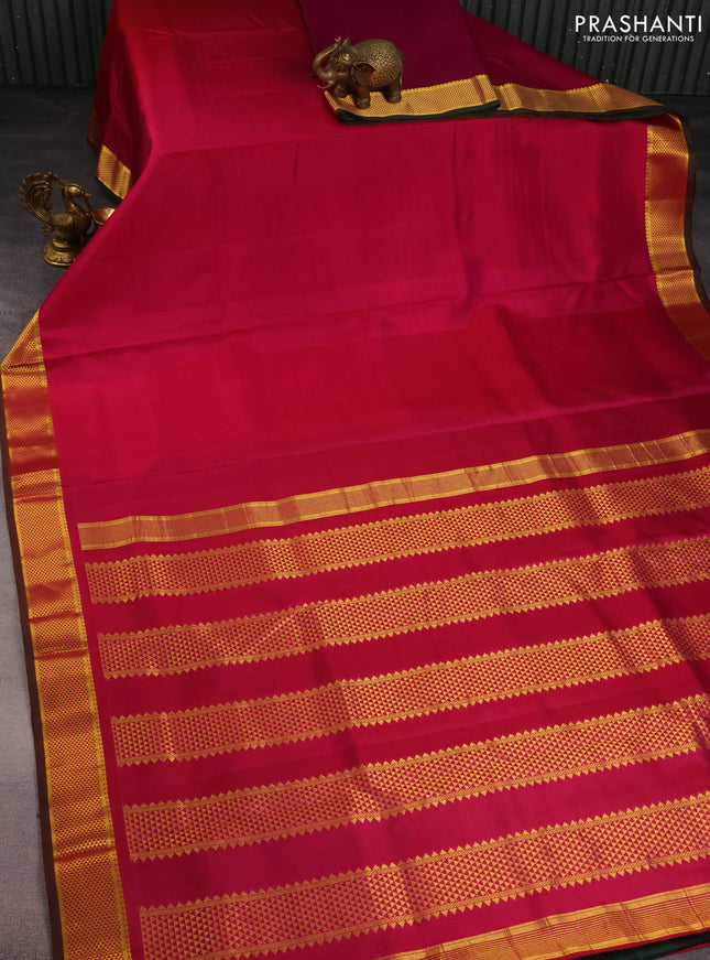 10 Yards silk saree dark magenta pink and dual shade of green with plain body and zari woven border