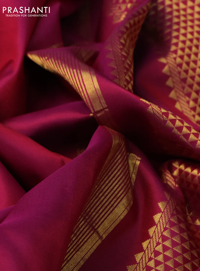 10 Yards silk saree dark magenta pink and dual shade of green with plain body and zari woven border
