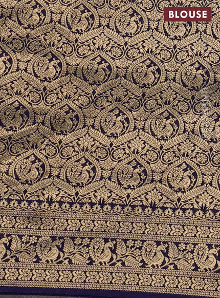 Crepe silk saree blue with allover kalamkari prints & embroidery work and zari woven border