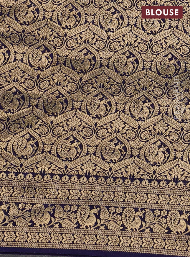 Crepe silk saree blue with allover kalamkari prints & embroidery work and zari woven border