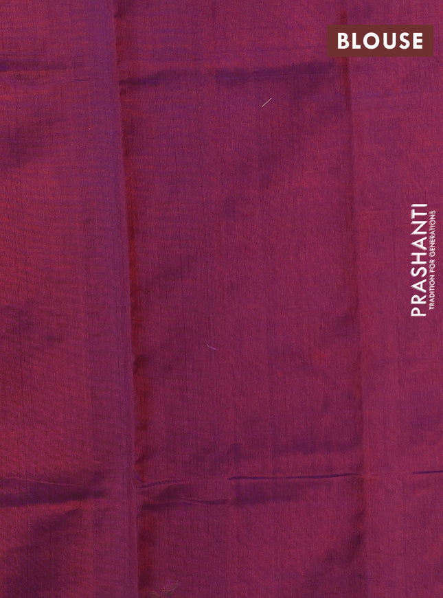 Silk cotton saree dual shade of bluish maroon with embroidery buttas and embroidery work border