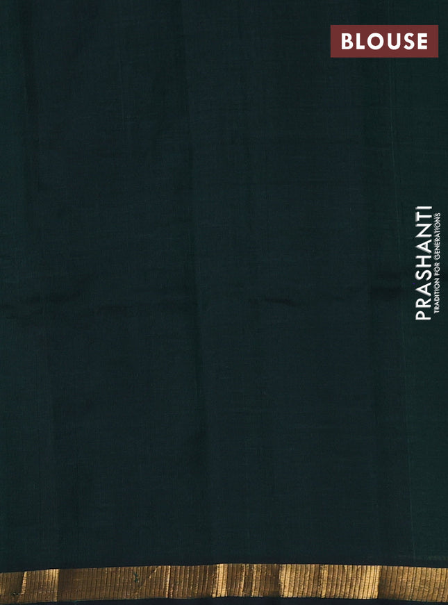 Silk cotton saree bottle green with embroidery buttas and zari woven border