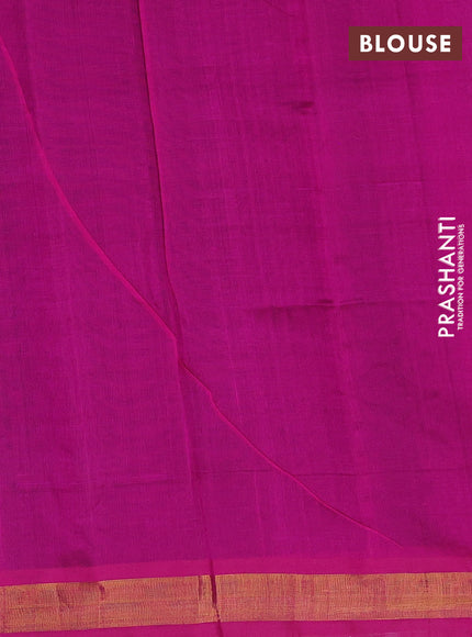Silk cotton saree peacock blue and magenta pink with embroidery buttas and zari woven border
