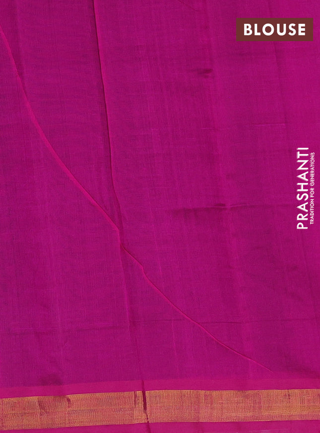 Silk cotton saree peacock blue and magenta pink with embroidery buttas and zari woven border