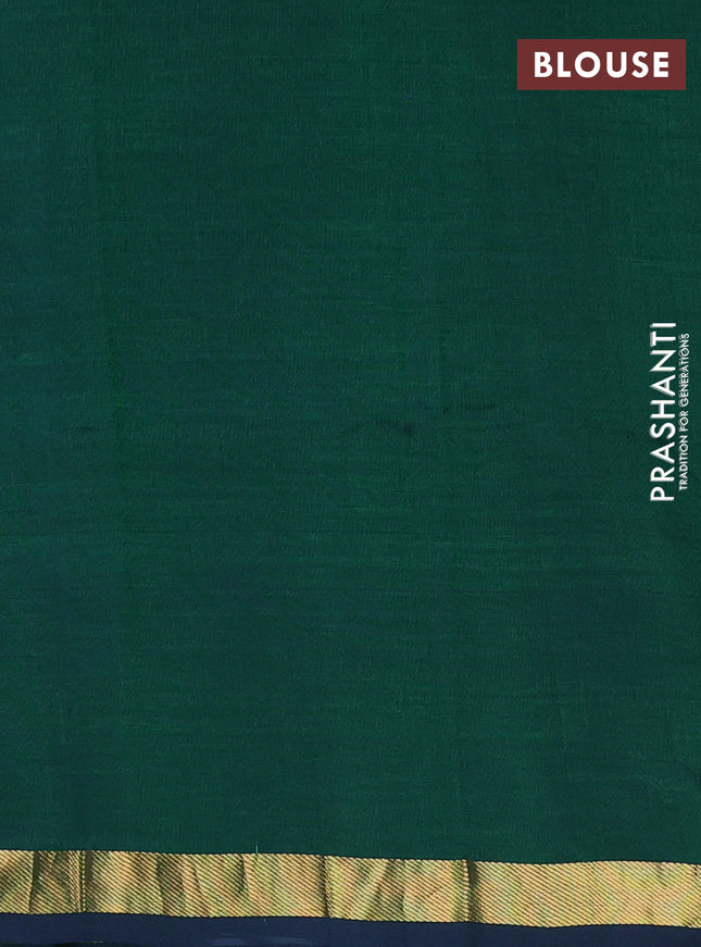 Silk cotton saree green with embroidery buttas and zari woven border