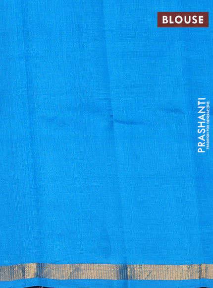 Silk cotton saree cs blue with embroidery buttas and embroidery work border