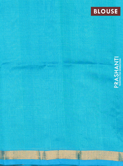 Silk cotton saree teal blue with embroidery buttas and embroidery work border