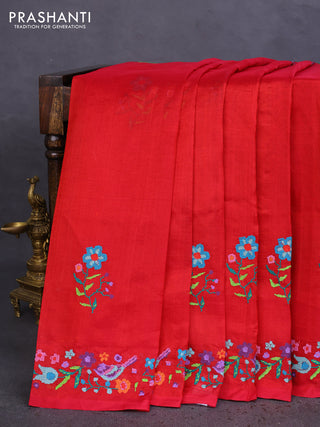 Silk cotton saree maroon with embroidery buttas and embroidery work border