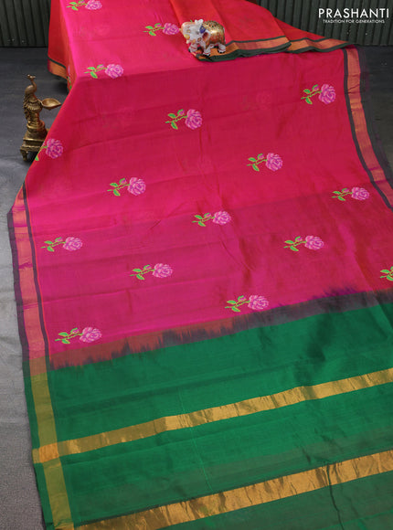 Silk cotton saree dual shade of pinkish orange with embroidery buttas and embroidery work border