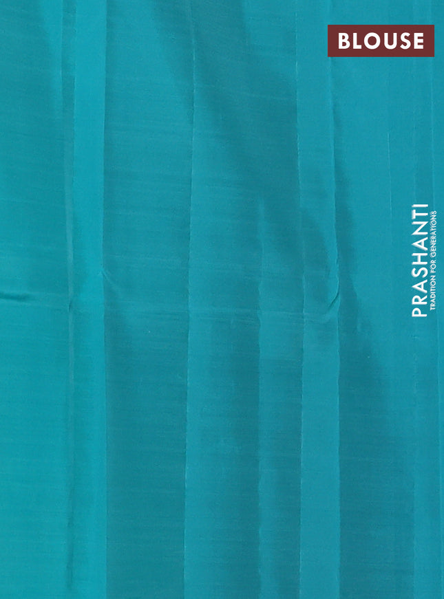 Kanchipuram silk saree teal green shade and teal blue with allover copper zari weaves and simple border
