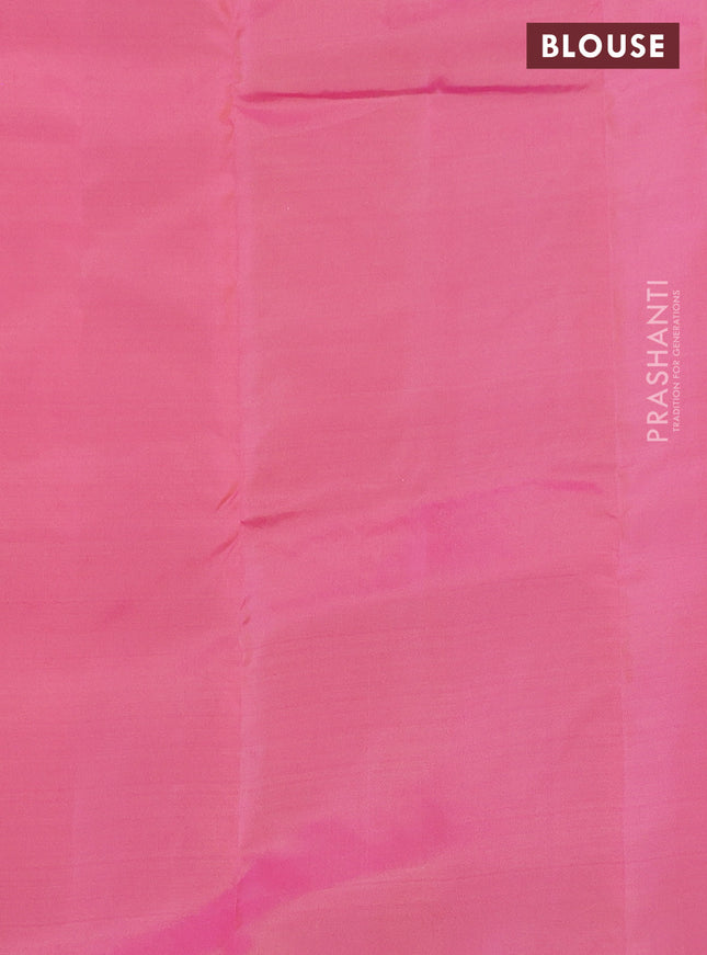 Kanchipuram silk saree sandal and dual shade of pink with copper zari woven buttas and copper zari woven butta border