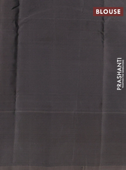 Kanchipuram silk saree pastel green and grey shade with copper zari woven buttas and copper zari woven butta border