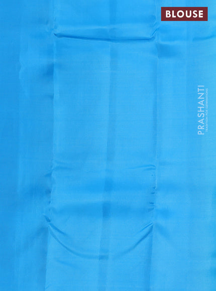 Kanchipuram silk saree teal green shade and blue with copper zari woven buttas and copper zari woven butta border