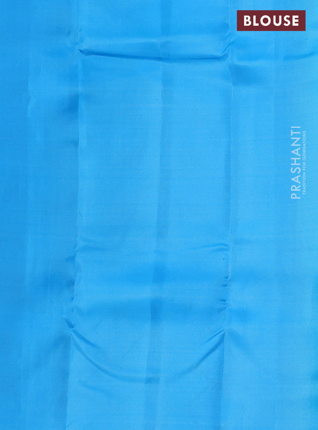 Kanchipuram silk saree teal green shade and blue with copper zari woven buttas and copper zari woven butta border