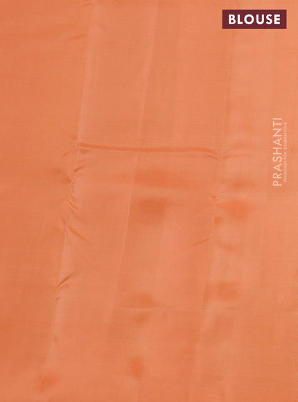 Kanchipuram silk saree yellow and orange with coppper zari woven buttas and simple border