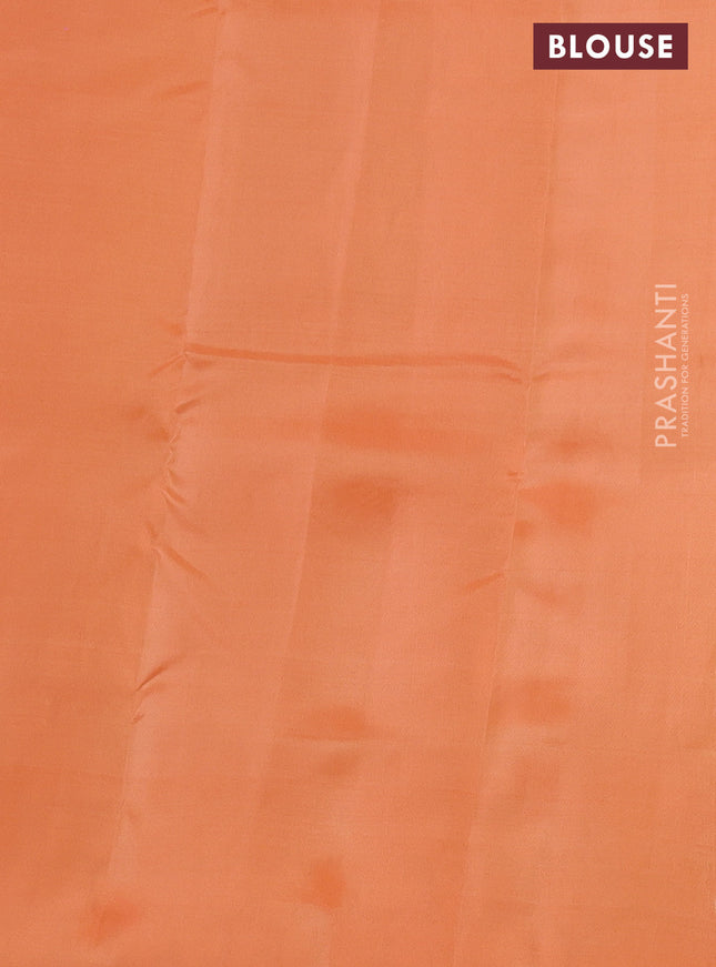 Kanchipuram silk saree yellow and orange with coppper zari woven buttas and simple border