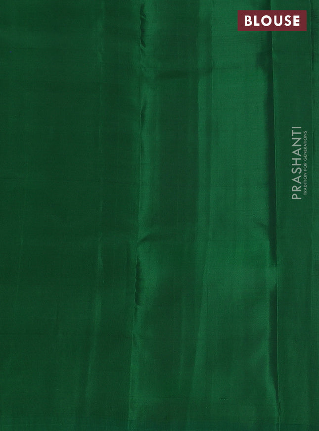 Kanchipuram silk saree grey and green with allover copper zari weaves and simple border