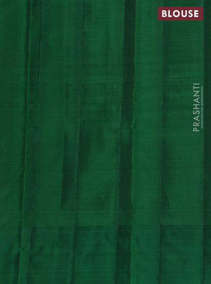 Kanchipuram silk saree dark magenat pink and green with allover copper zari weaves and simple border